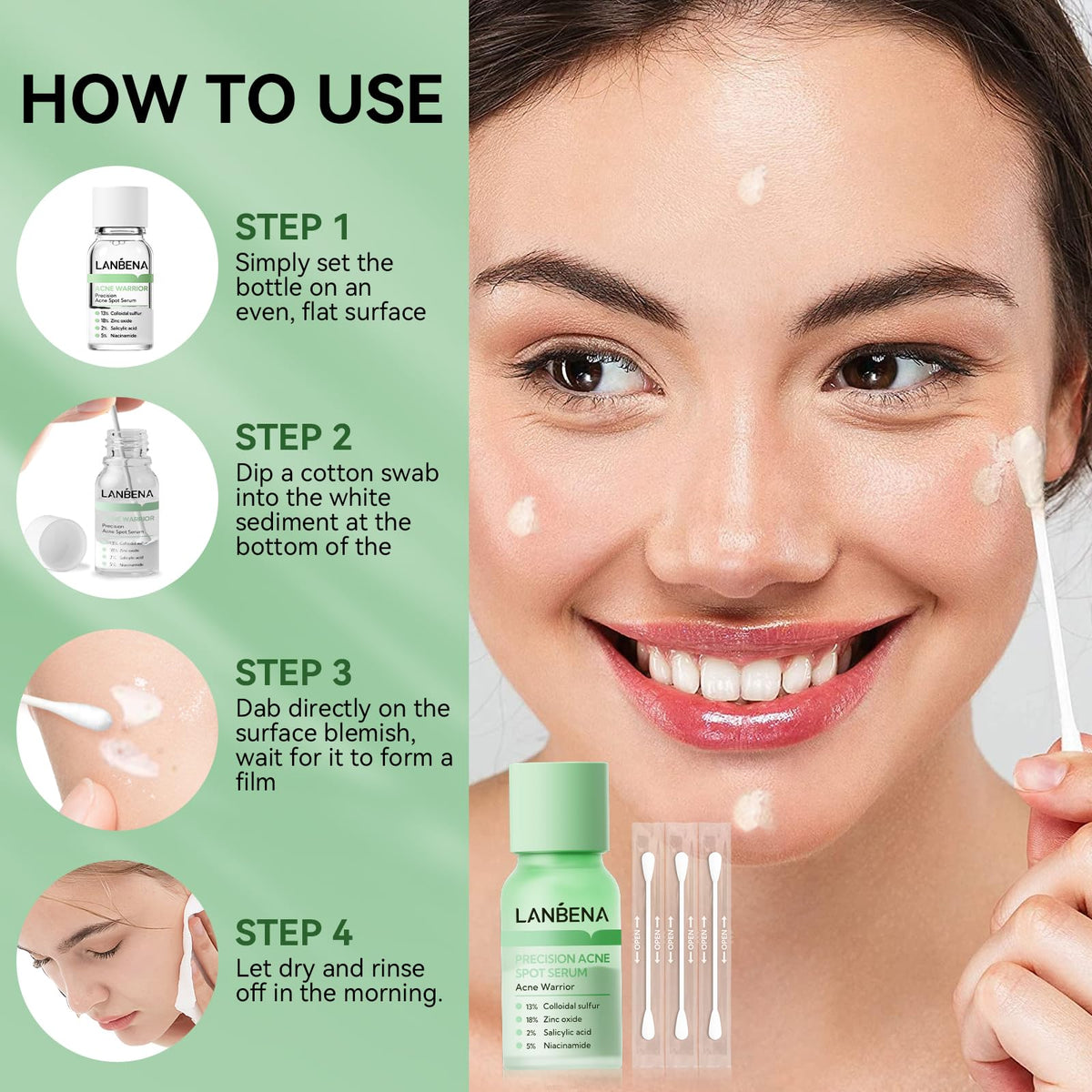 LANBENA Precision Acne Treatment Spot Serum, Drying Lotion, Overnight Acne Treatment For Face, Dry Out Pimples, Blemishes, Zits And Clean Pores, 0.42 Fl Oz (Pack of 1)