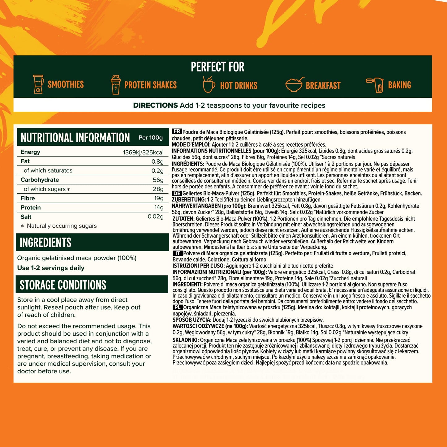 Vivo life Gelatinised Maca Powder - Hormone and Energy Support, from Peru, Vegan, Rich in B Vitamins - 125g