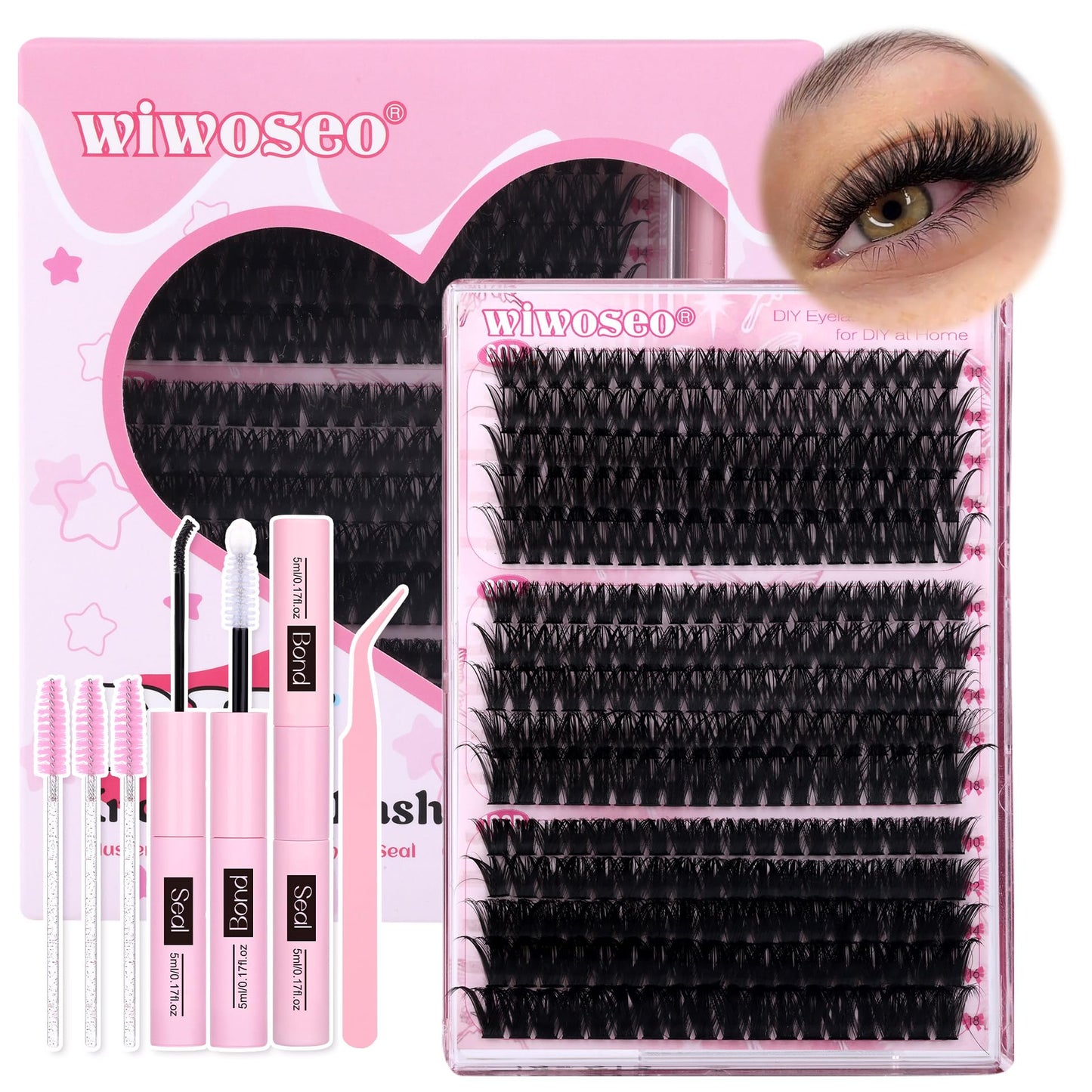 wiwoseo Individual Eyelashes Cluster Lashes Kit 60+80+100D 10-18MM
