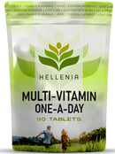 Multi Vitamins & Minerals Tablets for Men and Women | One-a-Day Tablet with Essential Active Vitamins Plus Calcium, Magnesium, Iron, Zinc and More Minerals | 90 Tablets Made in The UK for Hellenia