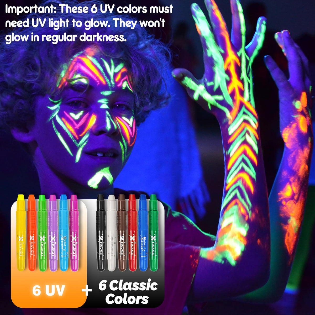 nsxsu Kids Face Paint Sticks 12 Colors, Washable Face Paint Pens for Children, Body Paint Crayons for Birthday Party, Mess Free Girls Boys Facepaint Kit Halloween Makeup