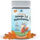 Physis Kids Multivitamin Omega Gummies | Ages 2+ | 30 Orange Flavour Chewable with Vitamins C, D, Omega 3 & More | Kids Vitamins Chewies for Cognition, Energy & Growth | Children's Multivitamins