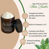Aviela 100% Pure Shea Butter Face & Body Moisturiser | Intense Hydration & Soft Skin | Suitable for All Skin Types | Vegan & Cruelty Free | 100% Natural Skin Care, 180ml