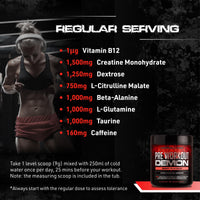 DEMON LABZ Pre Workout Demon - Advanced Pre-Workout Energy Powder with Creatine, Caffeine, Beta-Alanine & Glutamine, Berry Blast, 360g - 40 Servings