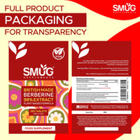 Berberine 98% Extract – 365 Micro Tablets – One A Day – Plant Based – Vegan – Made in Britain – SMUG Supplements