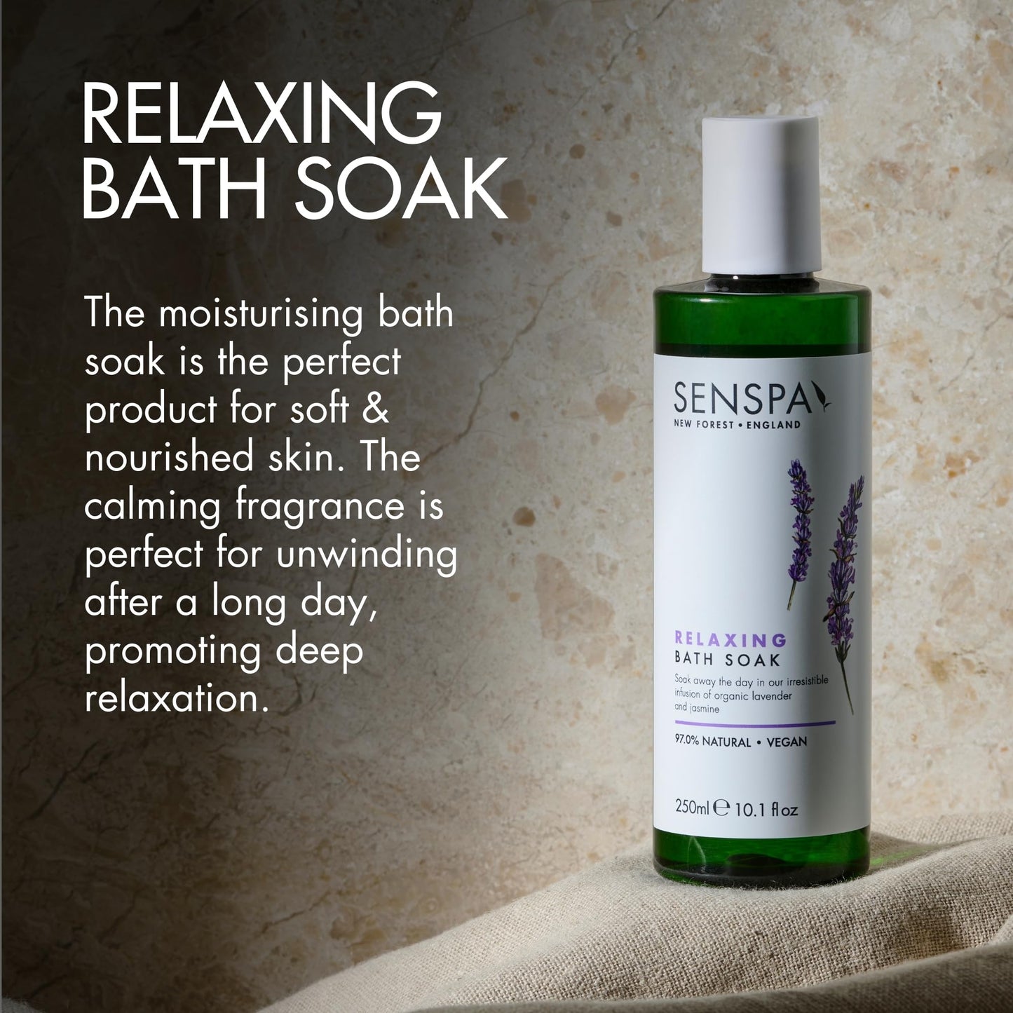 SenSpa Relaxing Lavender Bath Soak - 250ml Vegan Bubble Bath for Women & Men, Luxury Natural Bubble Bath Wash with Organic Lavender, Bath Additives Spa Gifts - Mens/Womens Luxury Bath Products