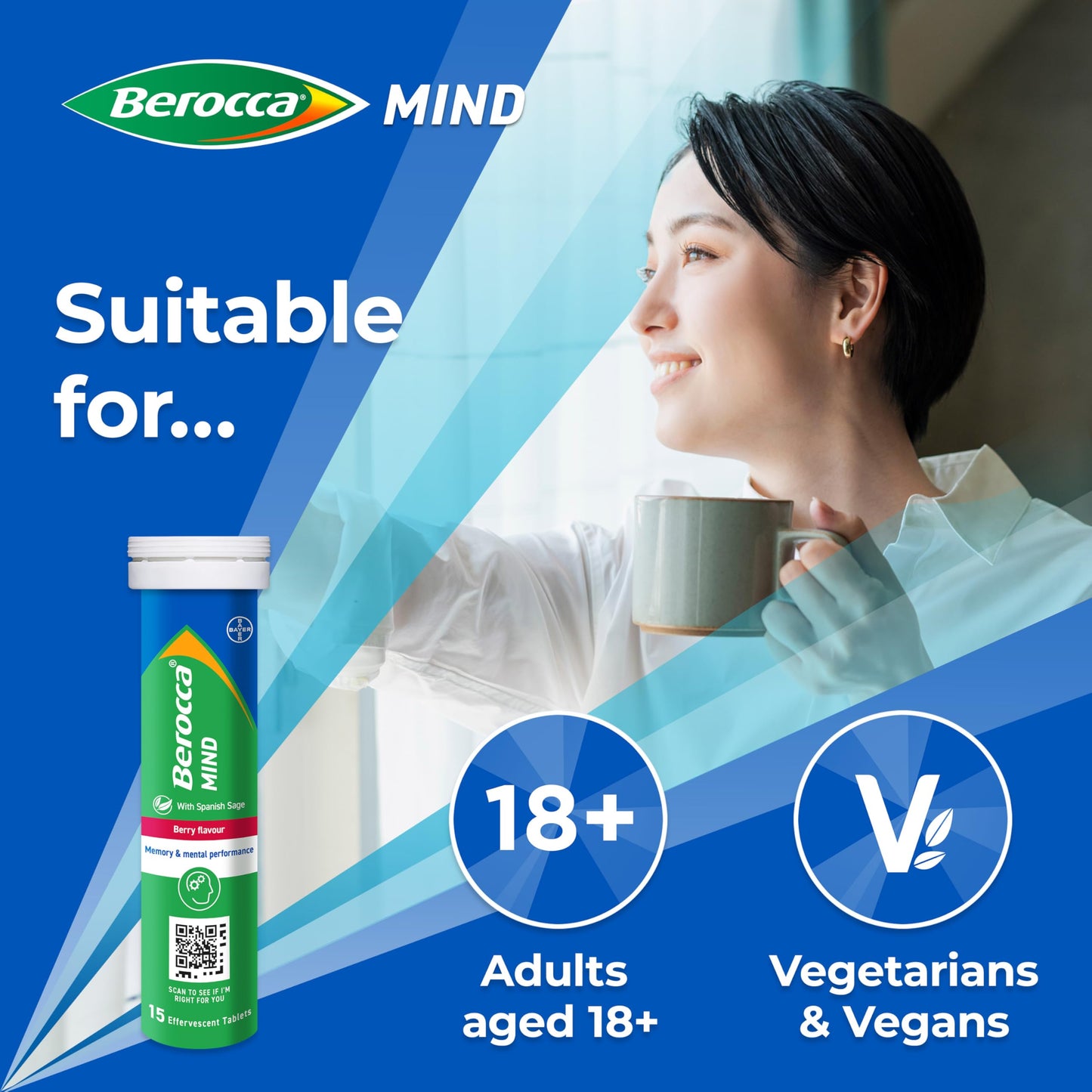 Berocca Mind Effervescent Tablets Including B Vitamins, with Spanish Sage to Support Memory and Mental Performance- 15 Tablets – Berry Flavour