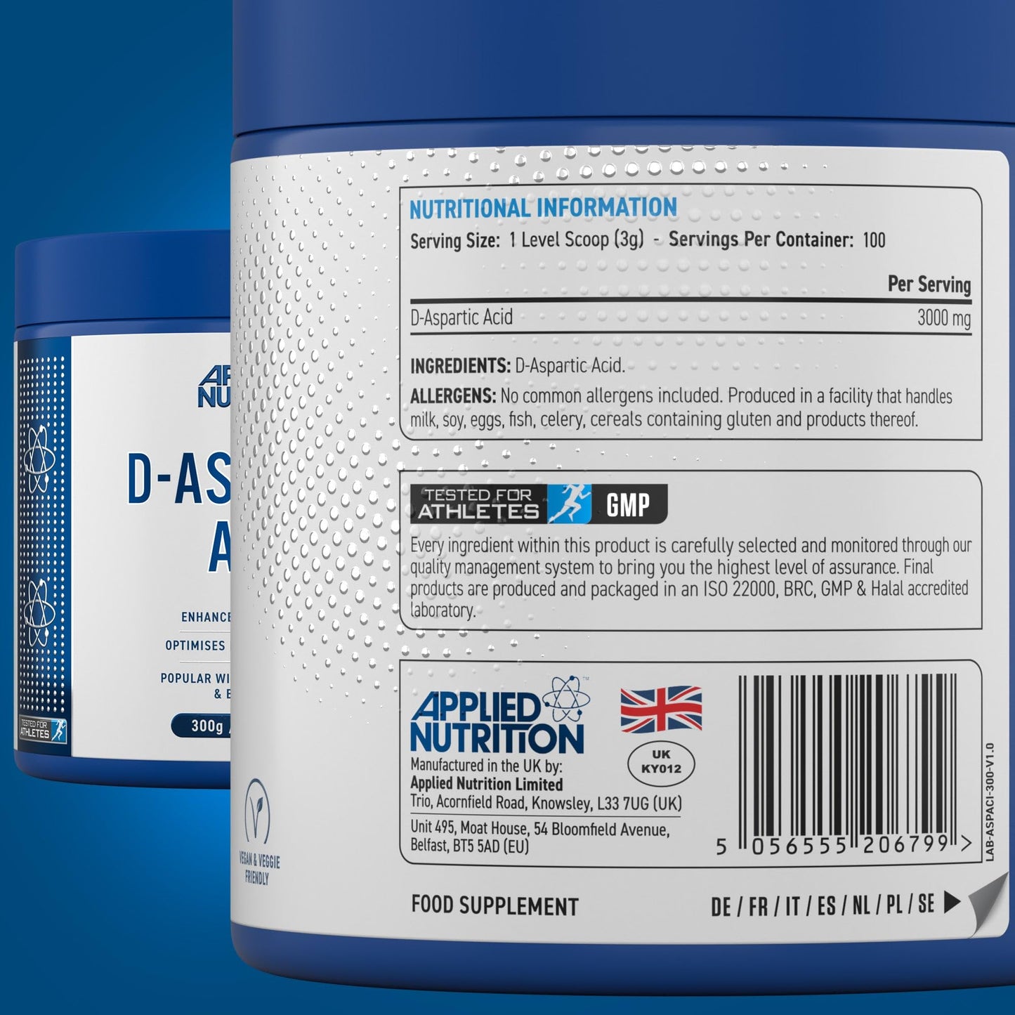 Applied Nutrition D-Aspartic Acid - Natural Booster for Enhanced Performance (300g - 100 Servings)