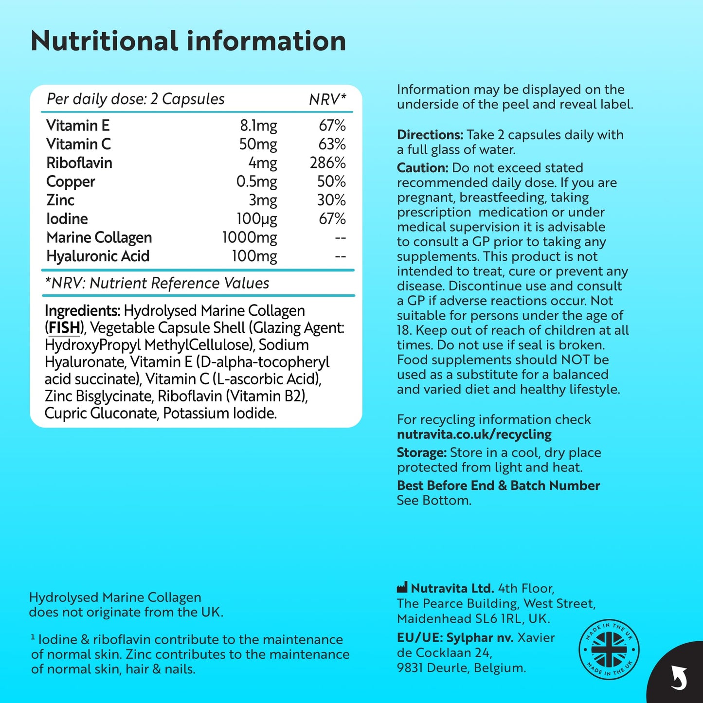 Nutravita Marine Collagen 1000mg - 60 Capsules Type 1 Hydrolysed Collagen