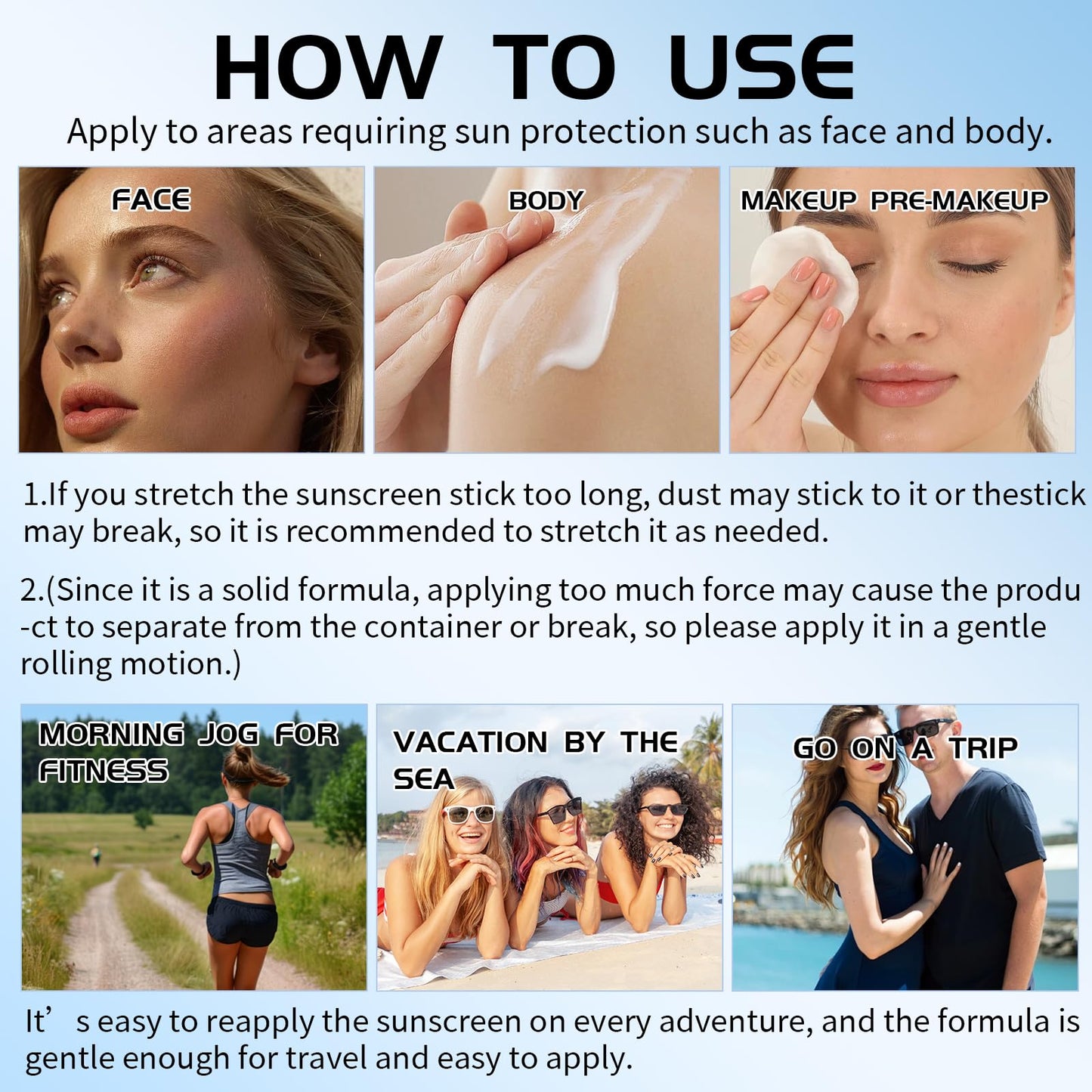 Sunblock Stick, Sun Stick SPF 50 Face, Effectively Blocks UV Rays, Small and Portable, Waterproof, Non-greasy, No Residue, Suitable for All Skin Types