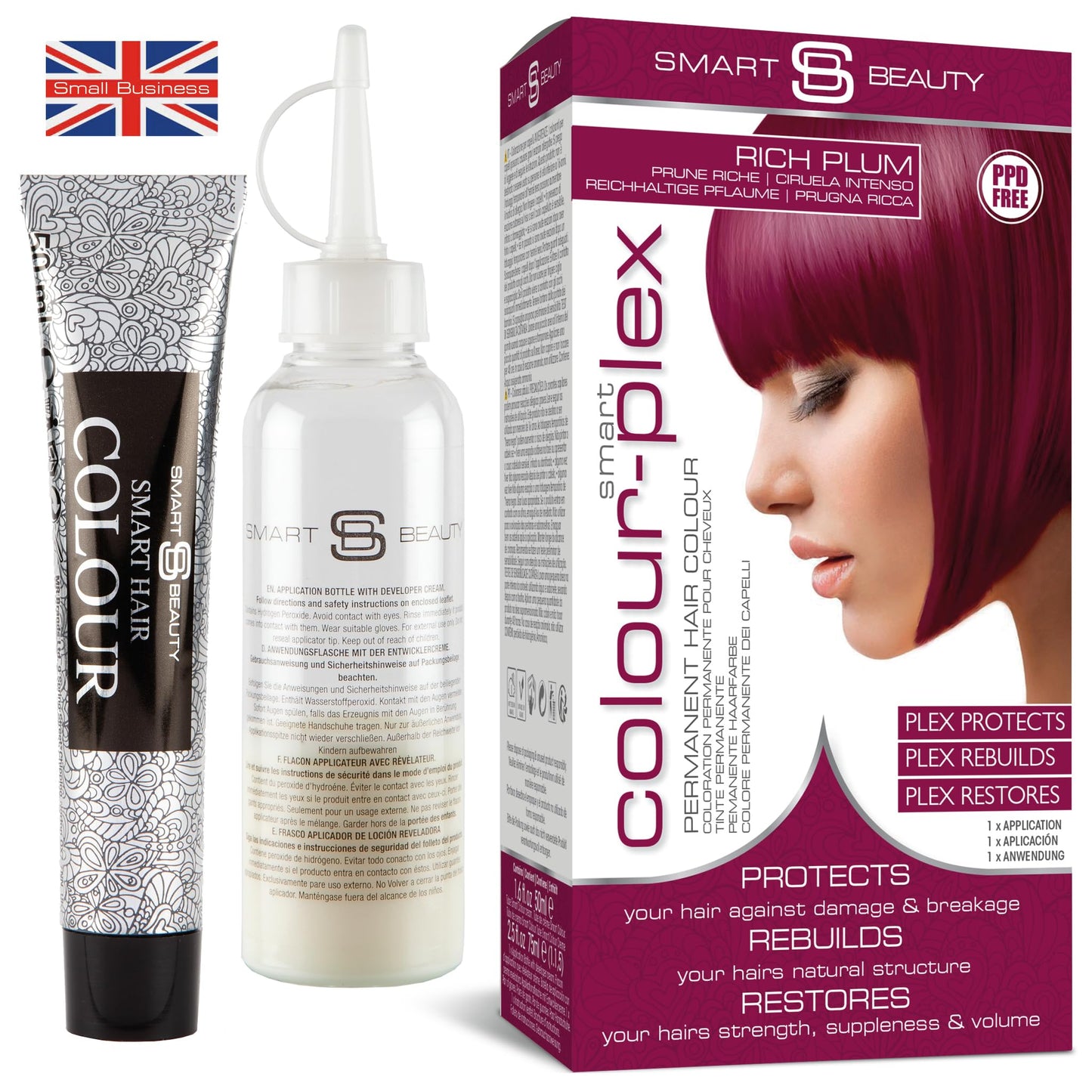 Rich Plum Hair Dye Permanent with Anti-Breakage Plex Hair Care, Vegan Hair Dye & Cruelty-Free, PPD Free Hair dye, 100% Grey Coverage, Warm Plum Hair Colour, for All Hair Types by Smart Beauty