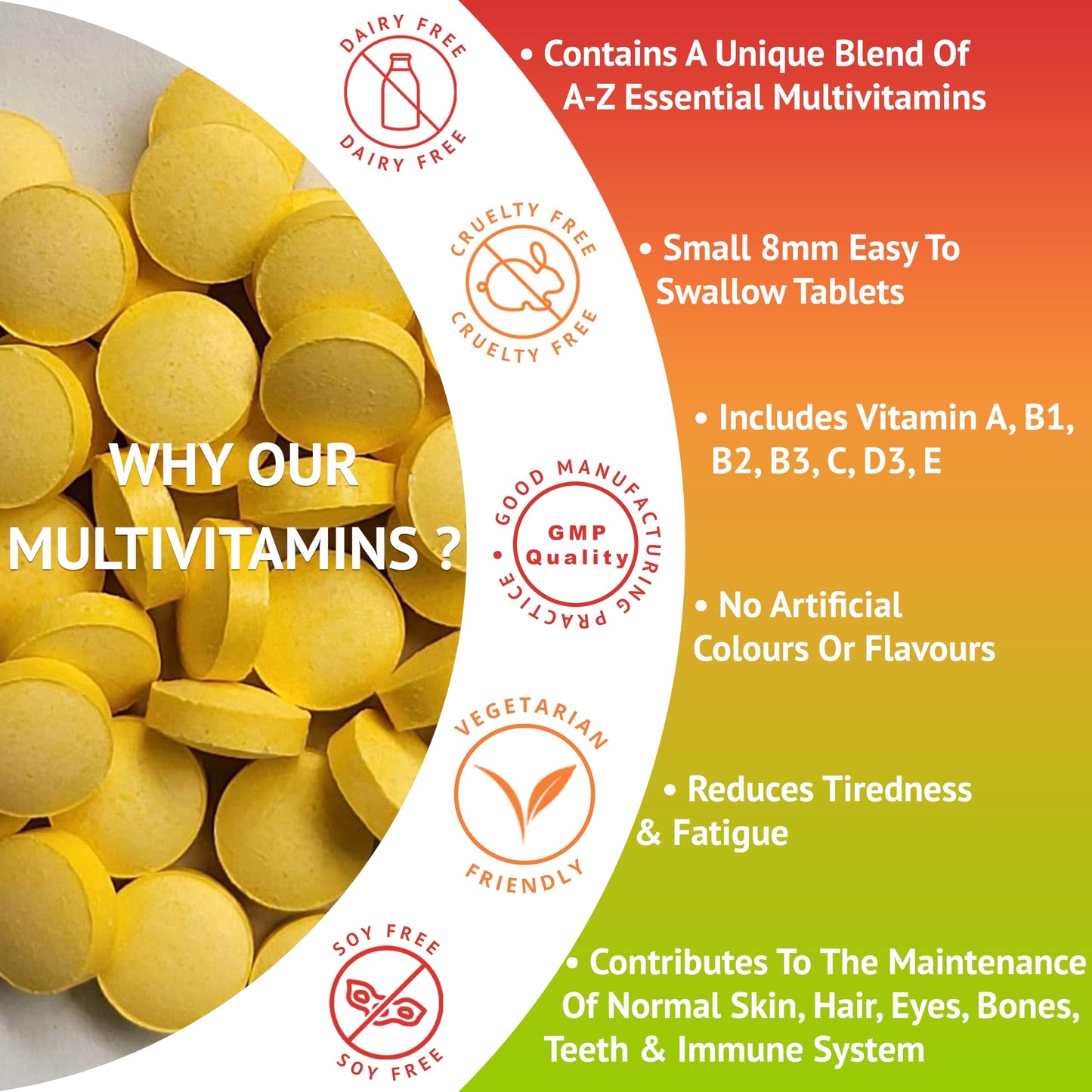 Multivitamin A-Z Essential Vitamins High Strength 360 Tablets - Suitable for Vegetarians & Vegan - Easy-to-Swallow for Men & Women - 1 Year Supply - Made in The UK by Red Label Health