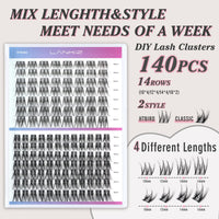 LANKIZ Classic Cluster Lashes, D Curl 140PCS Wide Band Individual Eyelashes 10-16mm Wispy Reusable DIY Lash Clusters for Daily Wear and Events Lankiz
