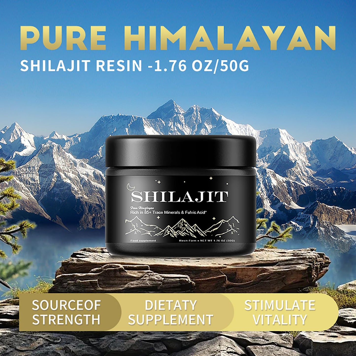Nuevnaciy Shilajit Resin - Maximum Potency Natural Organic Shilajit Gold Grade 50g with Fulvic Minerals & Humic Acid, Strength & Stamina Booster for Men and Women, Vegan (Pack of 1)