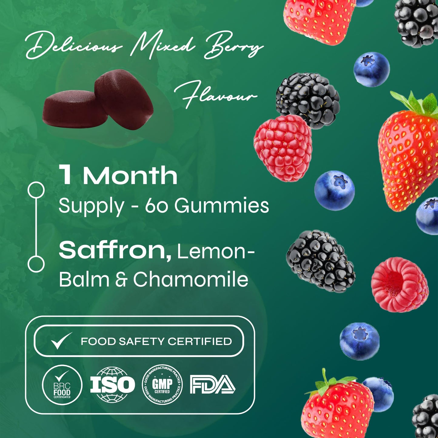 Known Tasty Sleep Better Gummies - Sugar-Free - Saffron, Lemon Balm, Chamomile & B6 - Natural Mixed Berry Flavour - 60 Vegan Gummies, 2 Months Supply