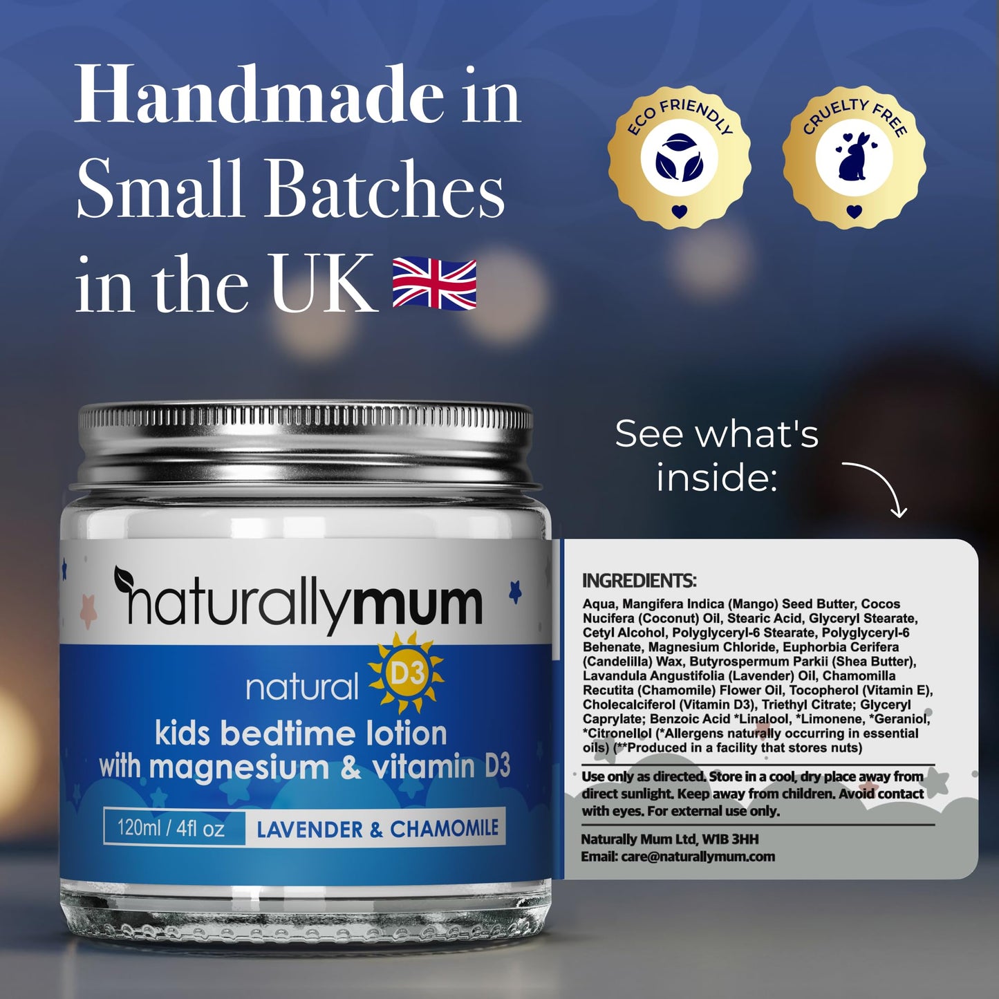NaturallyMum Kids Magnesium Bedtime Lotion with Vitamin D (120ml (Pack of 1), Lavender & Chamomile)