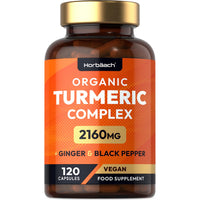 Organic Turmeric and Black Pepper Capsules | 2160mg | High Strength Curcumin with Ginger | 120 Vegan Capsules | by Horbaach