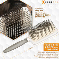 Kobe K-Pro Detangling Paddle Brush - Scalp Massager for Wet/Dry Hair - CushionFlex Technology - Pain-Free Knot Removal - Type 1-4 Hair & Extensions - Ideal for daily use