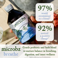 microbz MICROBZ Breathe Liquid Probiotics for Gut Health – Award-Winning Probiotic Supplement with 15 Strains & Fermented Herbs for Respiratory Health – Gluten Free & Vegan Probiotic Drink – 31 Servings