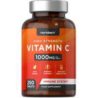 Vitamin C Tablets | 250 Count | 1000mg per Tablet | High Strength Immune and Energy Support | Vegan | by Horbaach