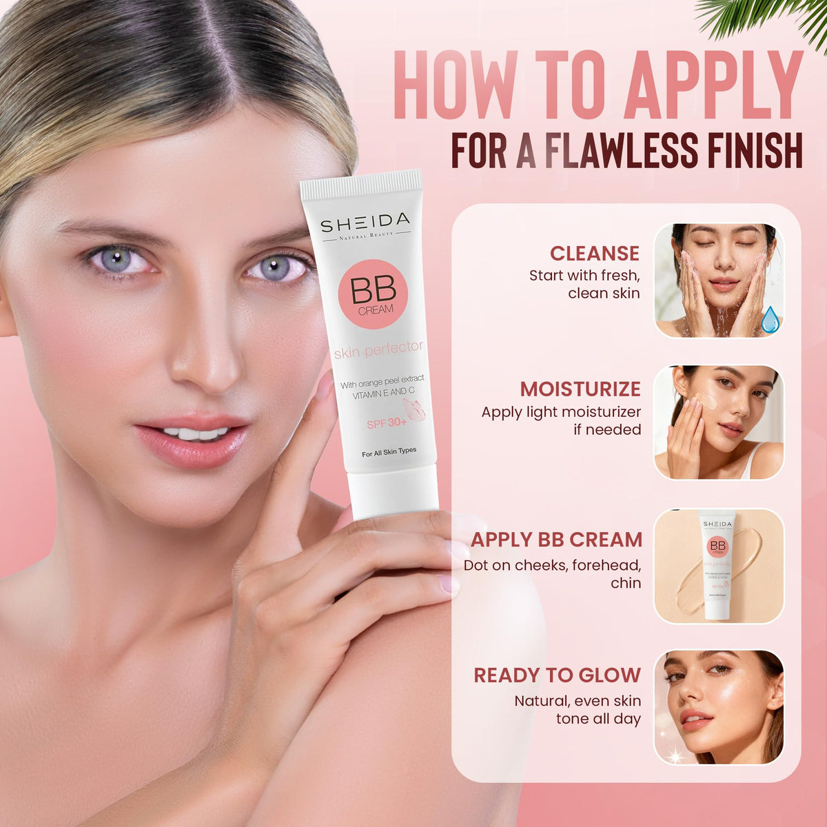 Sheida SHEIDA BB Creme, Tinted Day Cream with SPF 30+, 24h Moisture and Skin Optimiser for an Even Complexion, Enriched with Vitamin E & C. Multifunctional Care with Sun Protection (Extra Light, One Size)