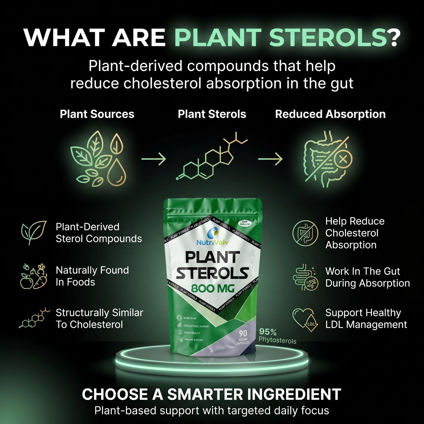 NutriVolv Plant Sterols 800mg Vegan Healthcare Supplements for Heart, Maintains Cholesterol Level and Effectively Boosts Immunity - 90 Capsules