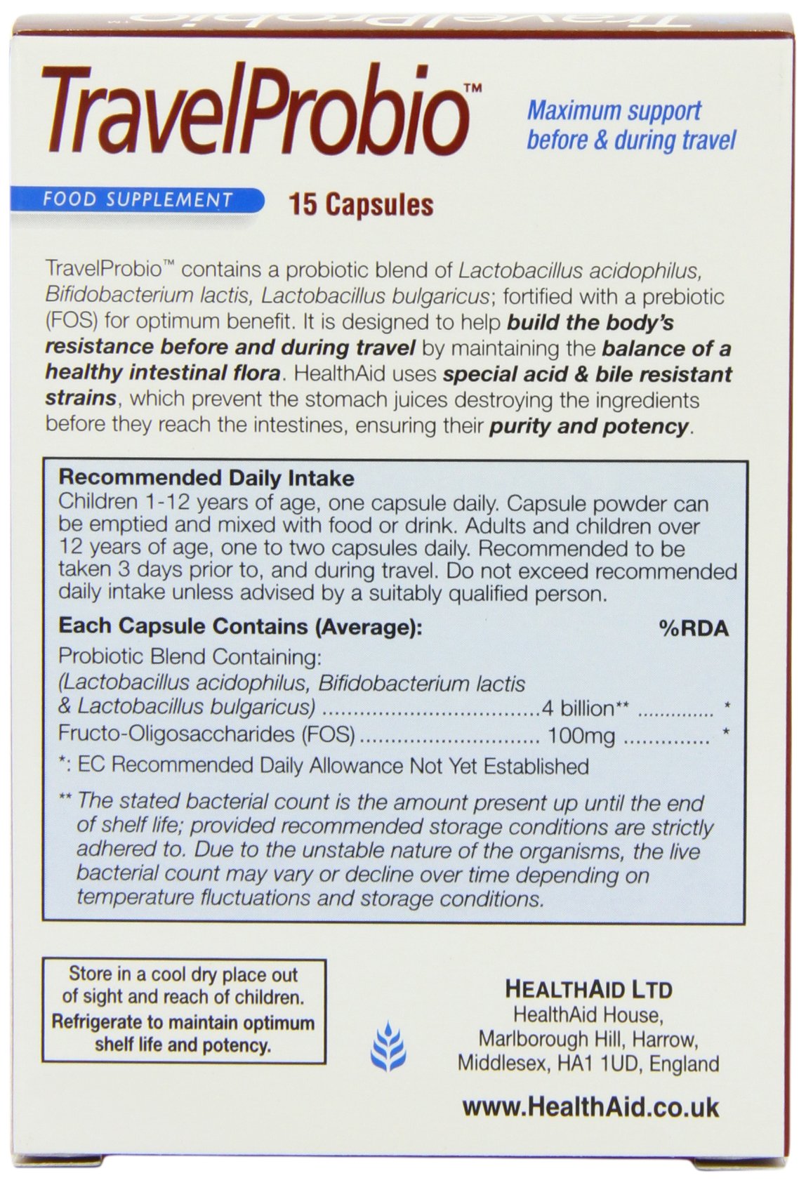 HealthAid Travel Probio Vegi Capsule Pack of 15