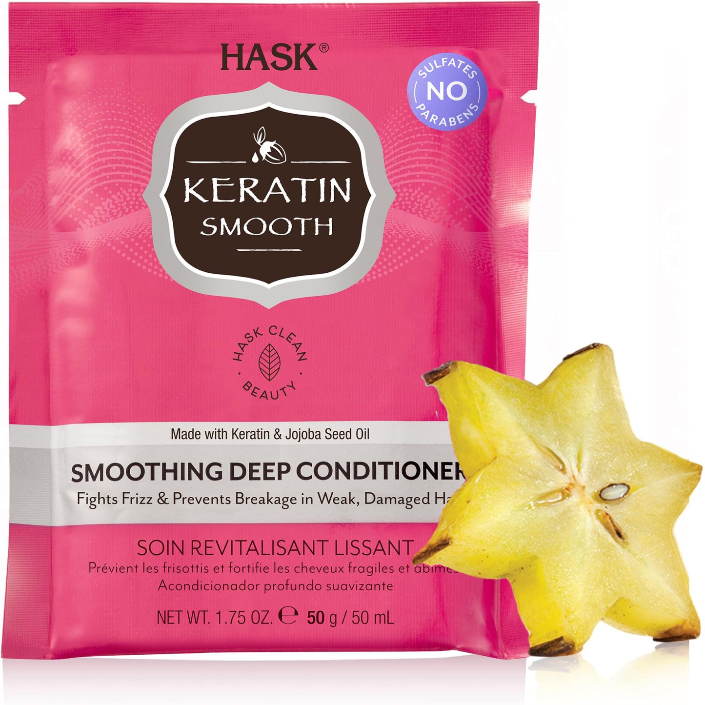 HASK Keratin Smoothing Deep Conditioner Treatment for all hair types, colour safe, gluten-free, sulfate-free, paraben-free - 1 50mL Packette