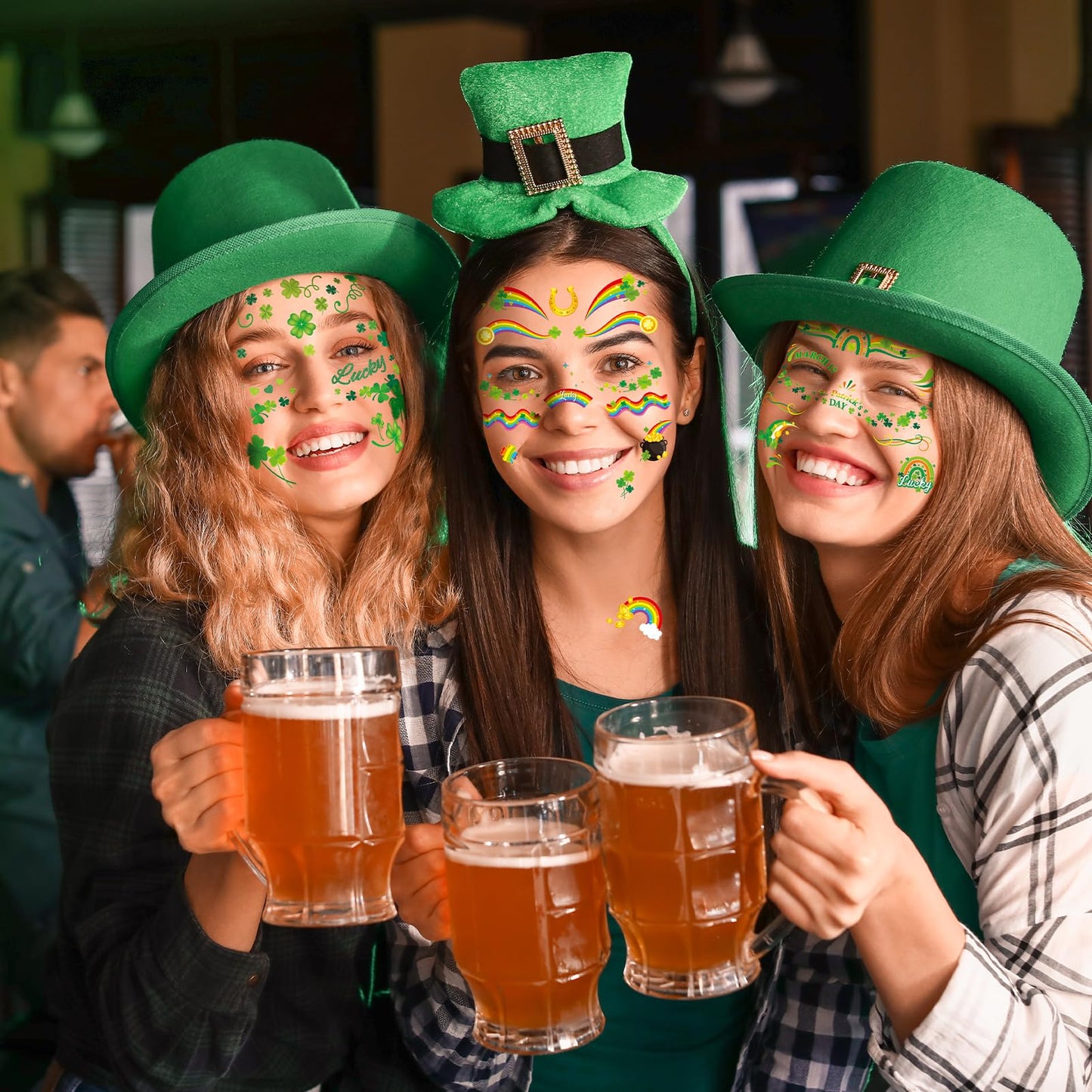 HOWAF 9pcs St Patricks Day Accessories Face Tattoos, Shamrock Face stickers Lucky Clover Leprechaun Irish Temporary Tattoos Stickers for St. Patrick's Day Decorations St Patricks Day Outfits Makeup