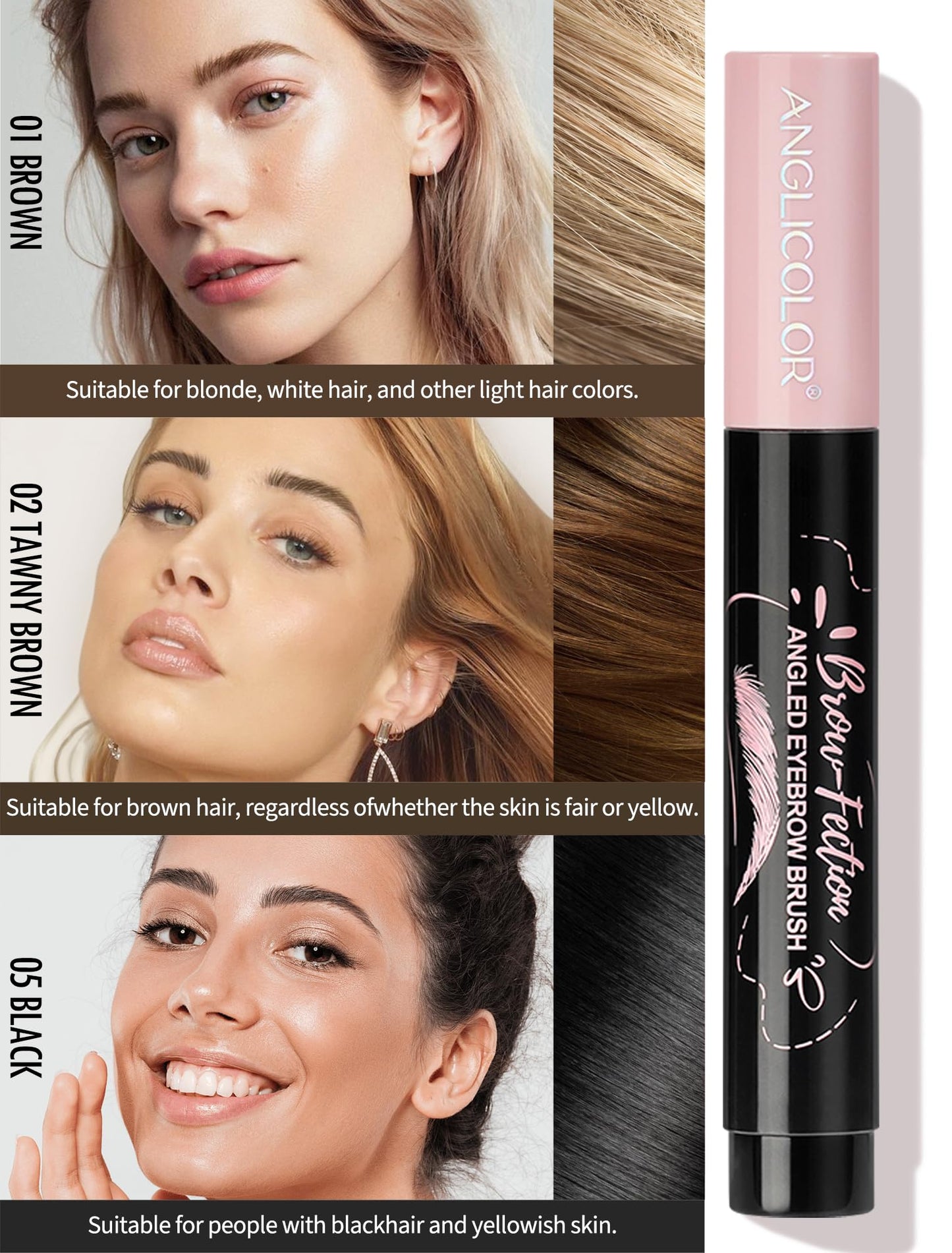 Anglicolor Eyebrow Pen Easy to Use, Eyebrow Brush Quick Drying,Microblading Eyebrow Pen Natural,Hair-Like Strokes, 24hrs Long-Lasting,Waterproof,Smudge-Proof,Multiple Uses (05black)