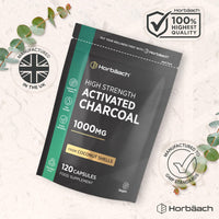 Horbäach Activated Charcoal Capsules | High Strength 1000mg | Supplement from Natural Coconut | 120 Vegan Tablets | by Horbaach