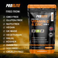 Vitamin C and Zinc 360 Tablets Vegan - Ascorbic Acid with Added Zinc - Maintenance of Normal Immune System - High Strength Vitamin C & zinc Capsule & Powder Alternative by PROELITE