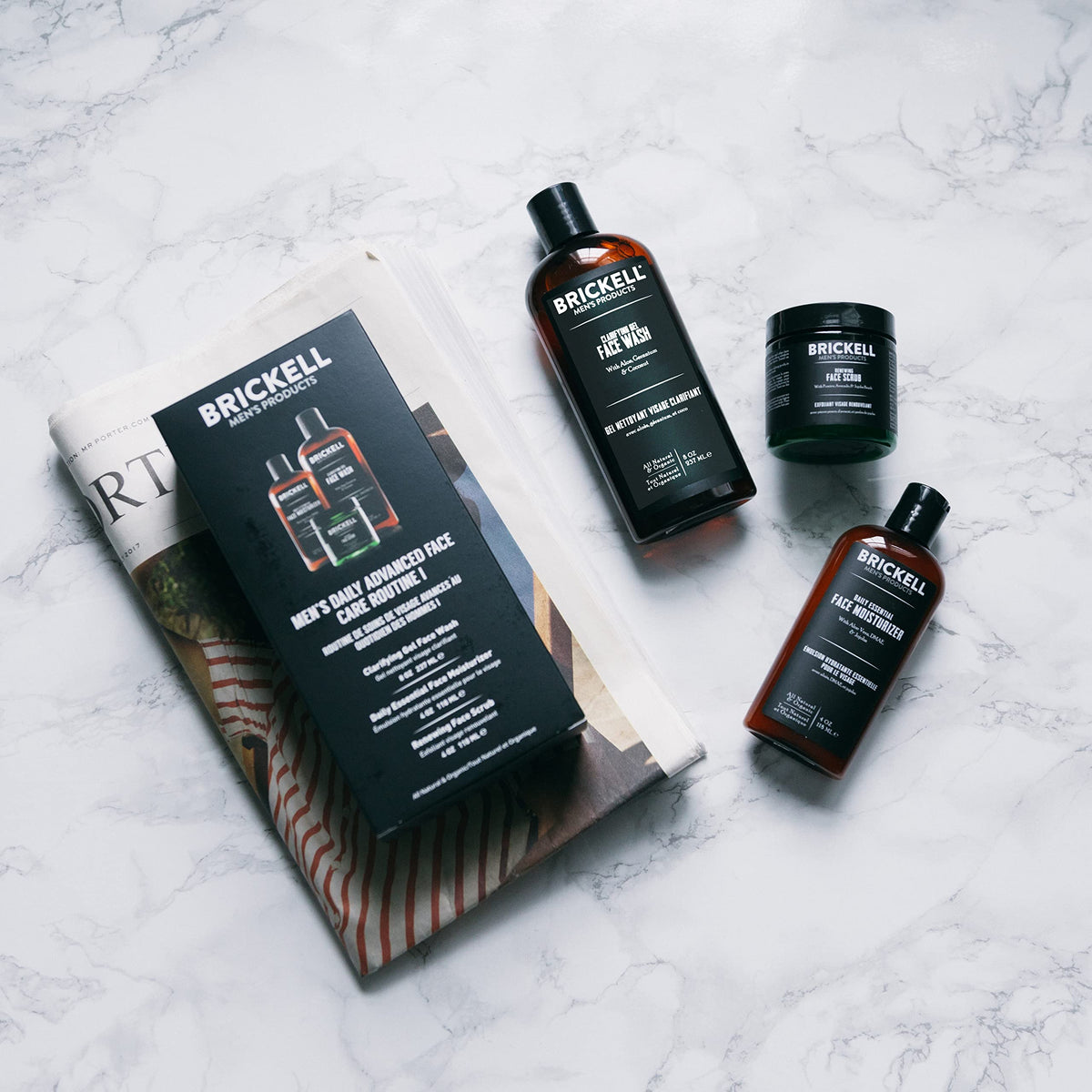 Brickell Men's Products Brickell Men's Daily Advanced Face Care Routine I, Gel Facial Cleanser Wash, Face Scrub, Face Moisturizer Lotion, Natural and Organic, Unscented