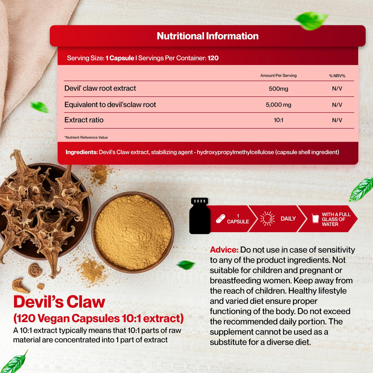 Hepatica Devil’s Claw 10:1 Extract – 5000mg Equivalent | 120 Vegan Capsules | High-Strength Joint & Anti-Inflammatory Support | Natural Aches & Mobility Relief Supplement | GMP & 3rd Party Lab Tested
