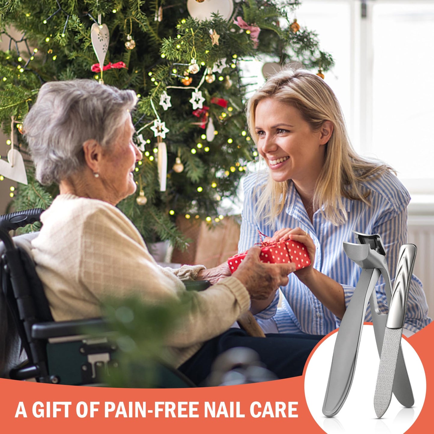 BEZOX Ergonomic Angled Head Precision Toenail Clipper for Senior Thick Nails - Large Finger Nail Clippers Adult with Metal Nail File for Men and Women