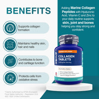 Zipvit Marine Collagen Tablets 1200mg with Hyaluronic Acid, Vitamin C & Zinc, Type 1 Collagen Supplements for Women and Men, Supports Hair, Skin, and Nails, 60 Tablets, 1 Month Supply