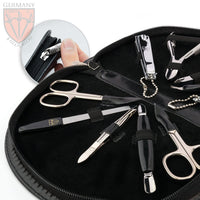 3 Swords Germany - brand quality 10 piece manicure pedicure grooming kit set for professional finger & toe nail care scissors clipper fashion leather case in gift box, Made by 3 Swords (6554)