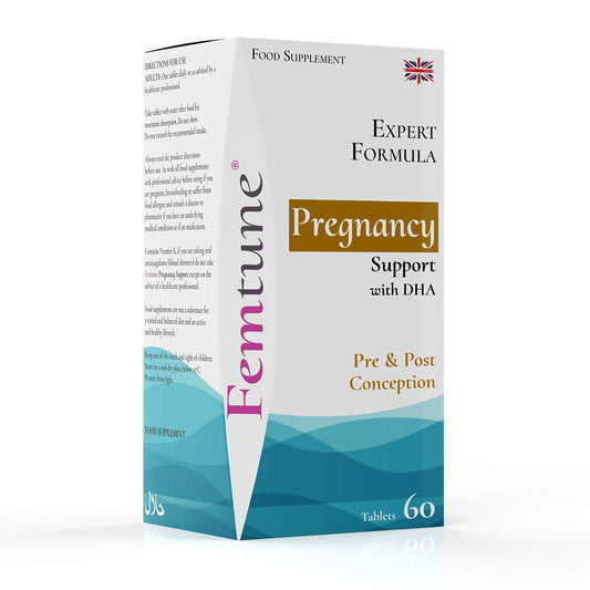 Femtune - Pregnancy Support with DHA [60 Tablets] Pre and Post Conception | Important micronutrients for Both Mum and Baby | Folic Acid - Iron - Vitamin D, Omega 3 (DHA) and B Vitamins