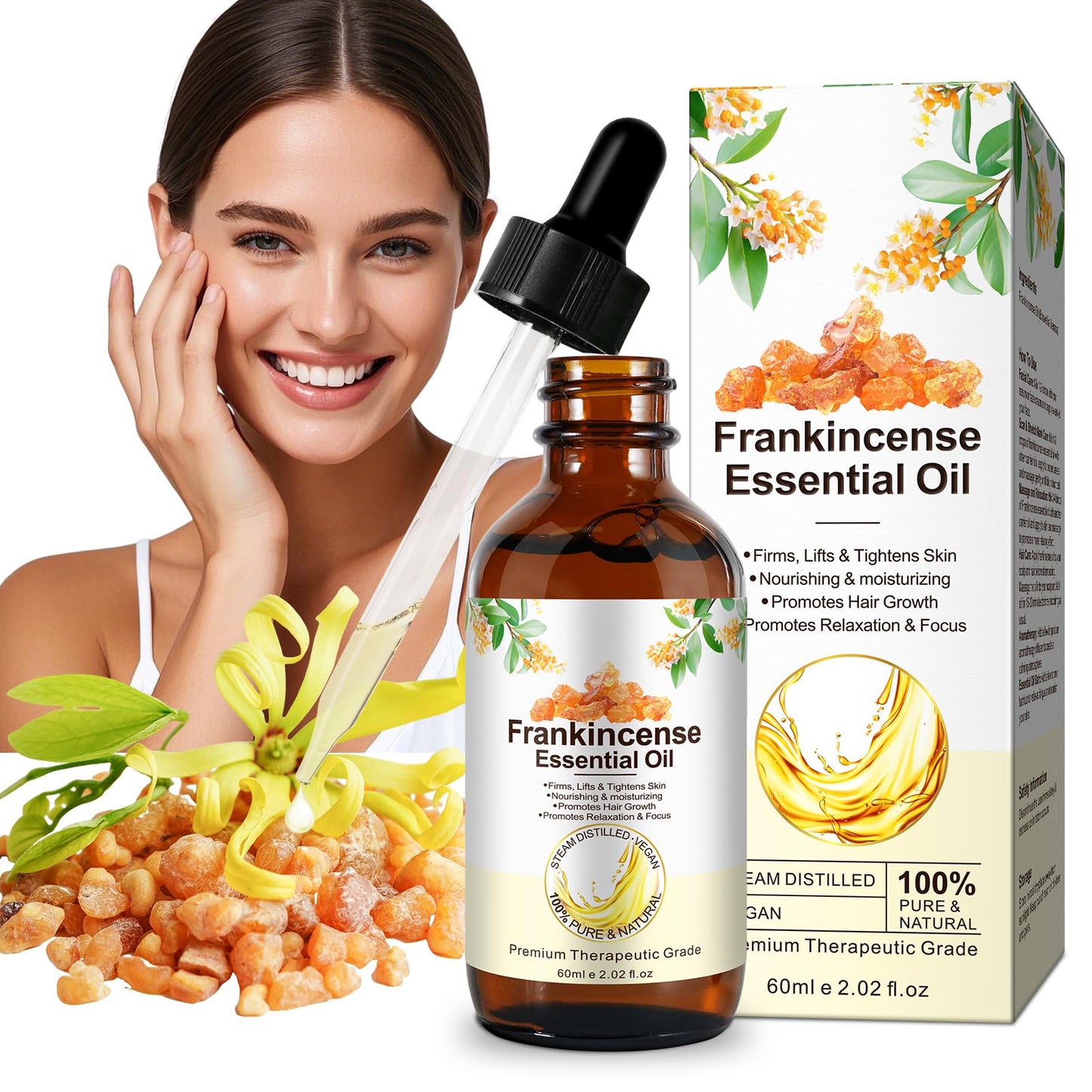 LEISGOTO Frankincense Oil for Skin, 100% Pure and Natural Organic Frankincense Oil for Self Care, Skin, Face, Hair, Relieving Discomfort, Calming, Massage & Relaxation | 60ml