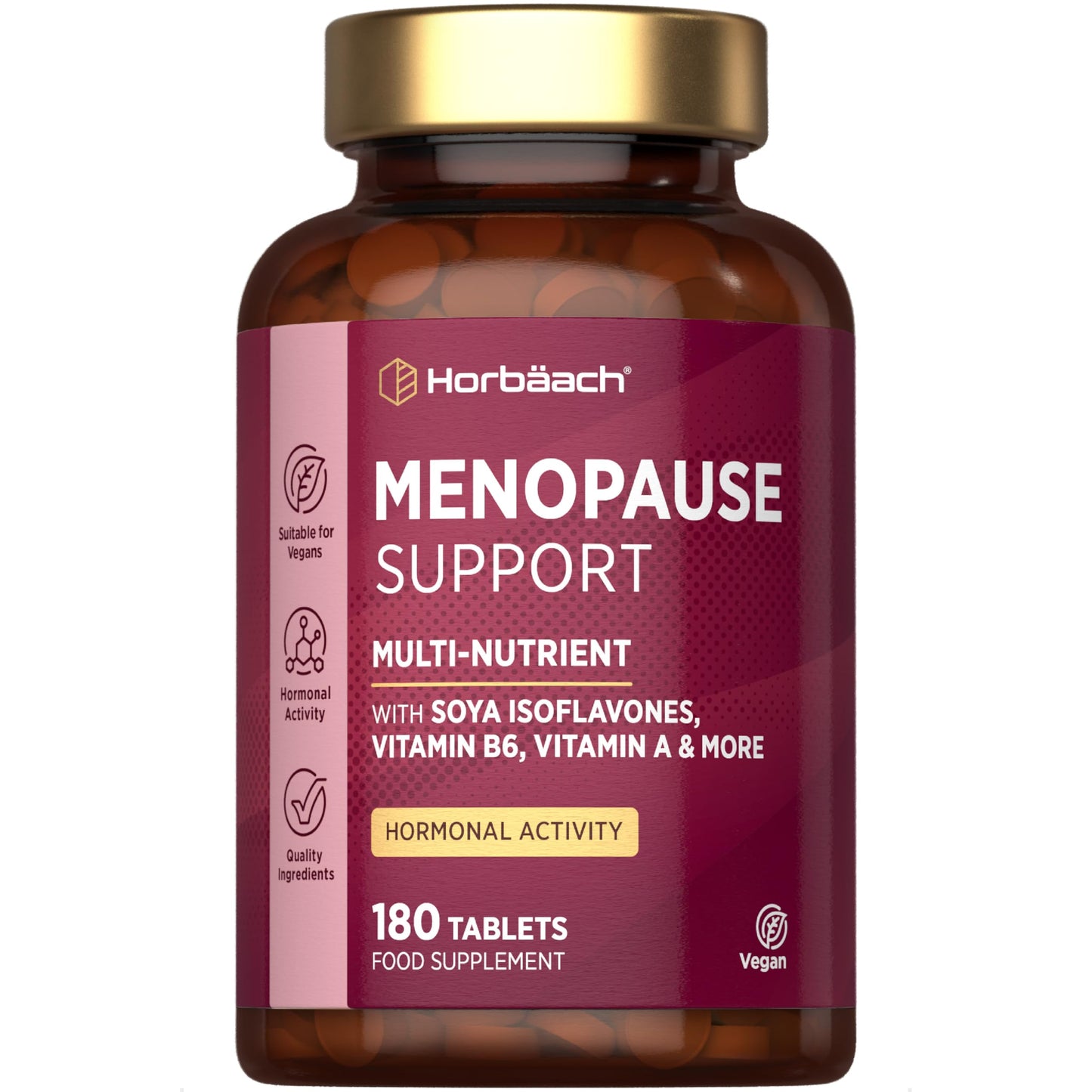 Horbäach Menopause Supplements for Women | Perimenopause & Menopause Support Complex | 180 Vegan Tablets - 6 Month Supply | with SOYA Isoflavones & Vitamin B6 | by Horbaach