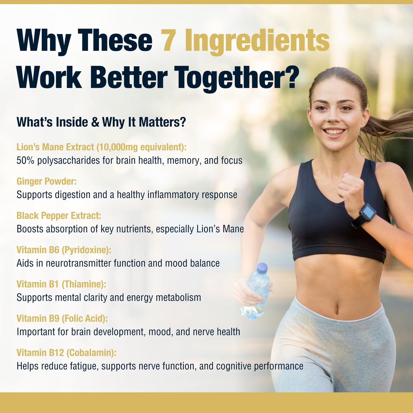 Extra Strength Lions Mane Tablets - Vegan Capsules for Adults, Pack of 60 Supplements (2 Months) | High Strength 10000mg, B Vitamins, Black Pepper & Ginger to Support Brain Health | STERLING NUTRITION