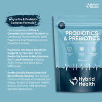 Hybrid Health Probiotics & Prebiotics Complex | 60 Vegan Capsules | 100 Billion CFU | Advanced Strength Probiotics with 20 Diverse Strains | Pre & Probiotics for Women and Men