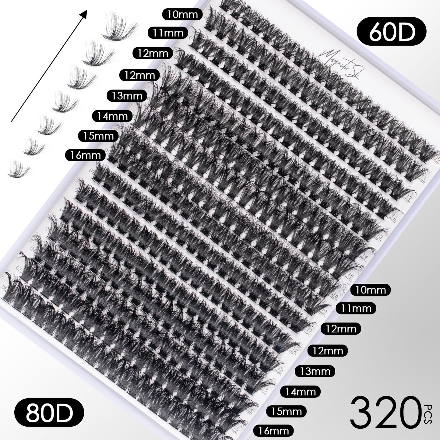 Magnetic SL Individual-Lashes 320PCS 60D+80D DIY Lash Extension Kit with Bond and Seal 10-16mm MIX Fluffy False Eyelashes with Glue and Eyelash Applicator, Look Like Eyelash Extension at Home(60D+80D-0.07D)