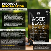 Aged Black Garlic 12,000mg - 120 Capsules | Black Garlic Bulb Extract 100:1 | Aged for Over 6 Months | Antioxidant and Cholesterol Support | Gluten Free - Made in the UK by Hellenia