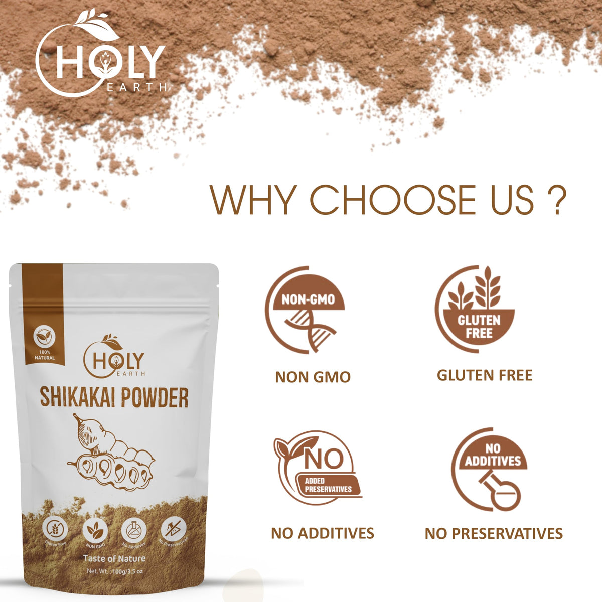 Holy Earth Shikakai Powder 100g – 100% Pure & Organic Hair Cleanser | Natural Softening & Strengthening | Vegan, Non-GMO | Free Gloves & Shower Cap