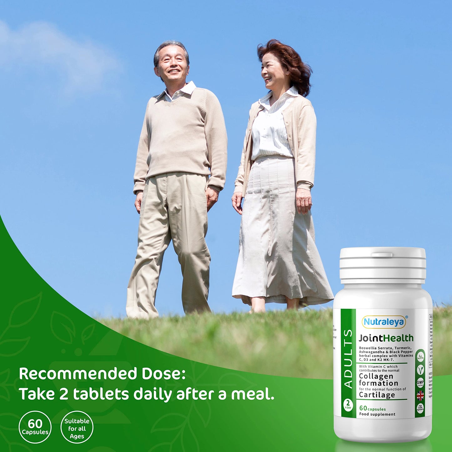 Nutraleya Joint Supplements for Men & Women (60 Capsules ) - Boswellia Serrata, Black Pepper, Ashwagandha, & Turmeric Supplement - Joint Care Supplements - Natural, Plant-Based