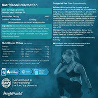 WeightWorld Creatine Gummies 3000mg for Men & Women - 90 Chewable Creatine Monohydrate Gummies (1 Month Supply) - Natural Lemon Flavoured Creatine - Pre Workout Gym Supplement (Not Creatine Monohydrate Tablets)