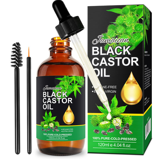 PIUSEQEW Jamaican Black Castor Oil, Organic Castor Oil 100% Pure Cold Pressed Body Massage Black Castor Oil Essential Oils for Body Face & Skin, Eyebrows Growth, Hair Nourishing, Skin Moisturizer, 120ml