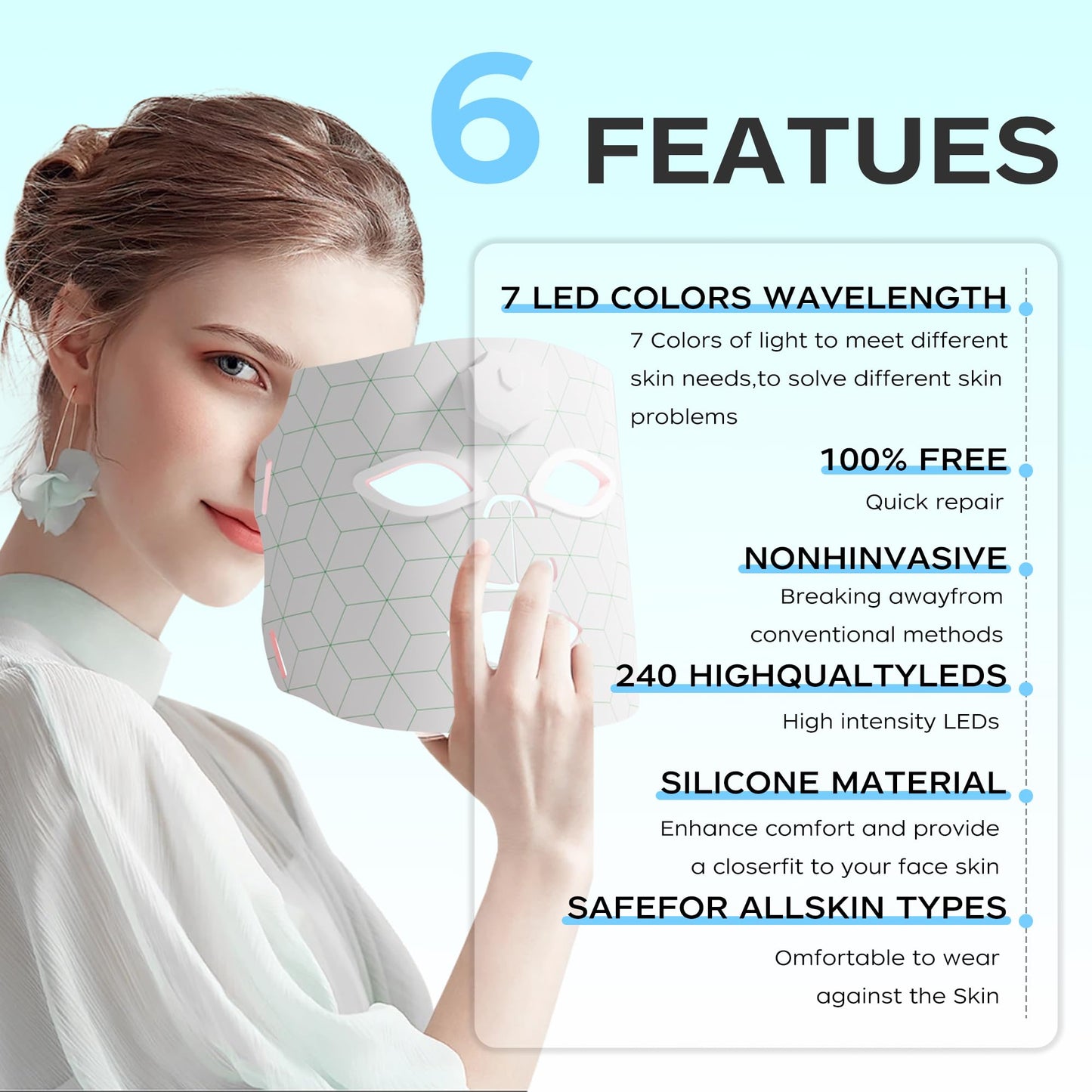 LED Face Mask, Professional Red Light Therapy Mask for Face, Multi-light Modes Skincare at Home, Infrared Face Mask Light Therapy for Acne, Wrinkles, Skin Rejuvenation (White(7 Light Modes))