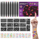 EBANKU 10PCS Temporary Tattoo Pens, Body Tattoo Markers for Skin Dual Tip Tattoo Pen for Thick and Thin Lines With 14 Tattoo Stencils and 10 Dinosaur Stickers for Kids